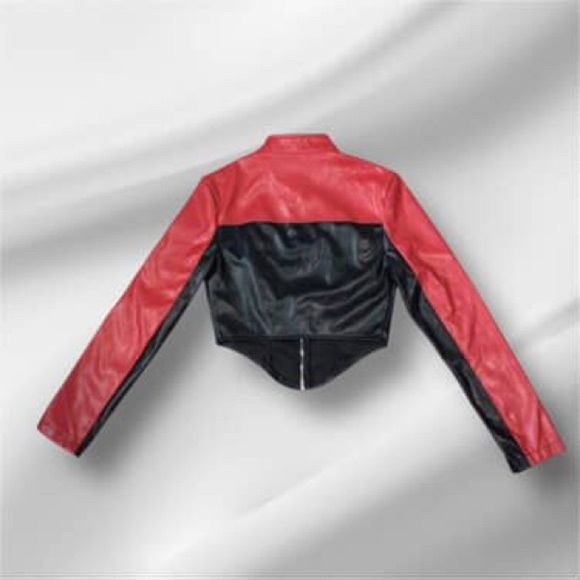 SHEIN Red and Black Leather Jacket with Sporty Design - Picture 4 of 5